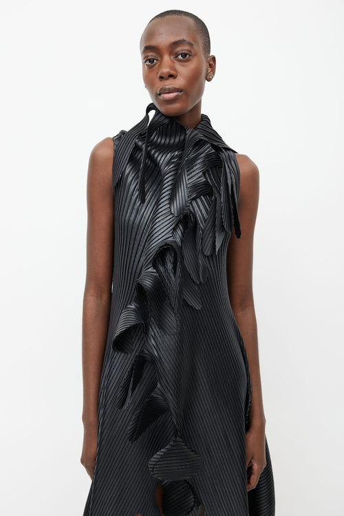 Issey Miyake Black Sculptural Plisse Dress