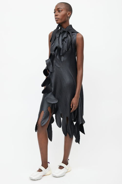 Issey Miyake Black Sculptural Plisse Dress