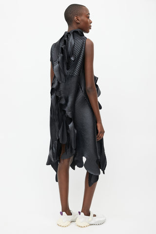 Issey Miyake Black Sculptural Plisse Dress