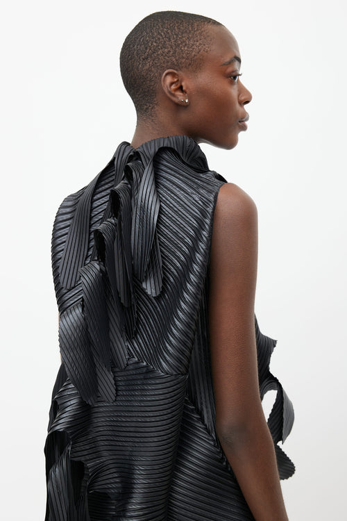 Issey Miyake Black Sculptural Plisse Dress