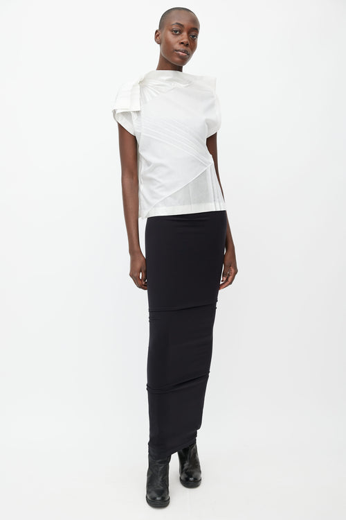 Issey Miyake White Pleated Asymmetrical  Blouse