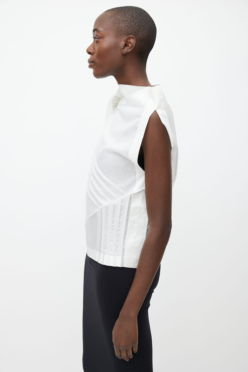 Issey Miyake White Pleated Asymmetrical  Blouse