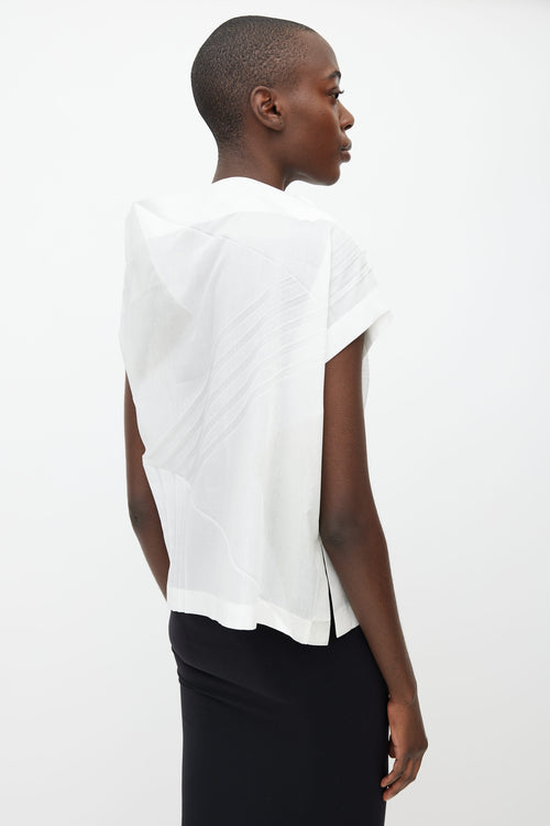 Issey Miyake White Pleated Asymmetrical  Blouse