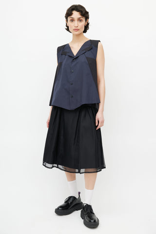 Issey Miyake Navy 
Black Pleated Geometric Top