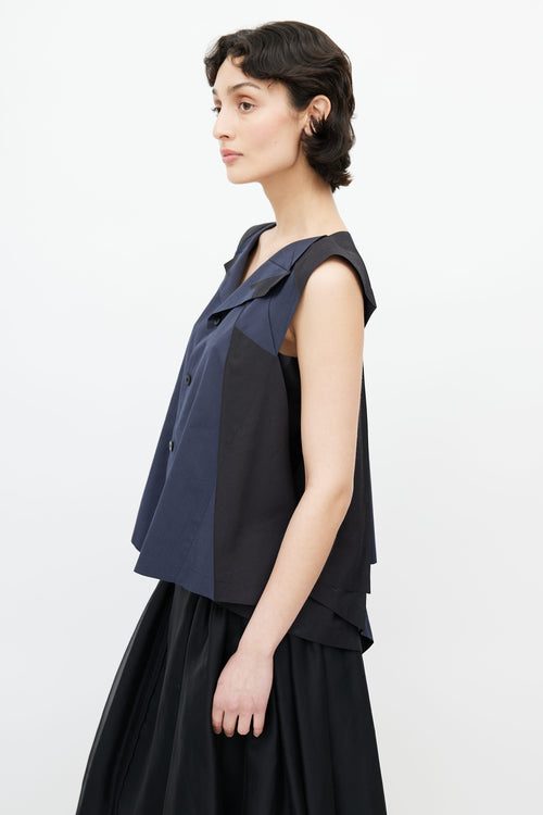 Issey Miyake Navy 
Black Pleated Geometric Top