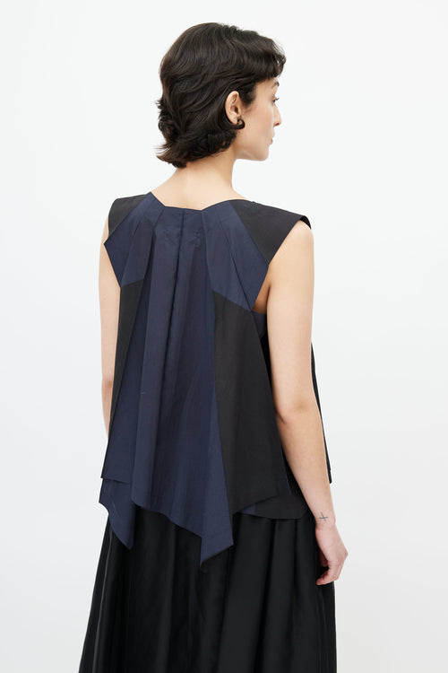 Issey Miyake Navy 
Black Pleated Geometric Top