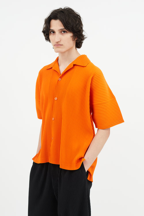 Issey Miyake Orange Pleated Short Sleeve Shirt