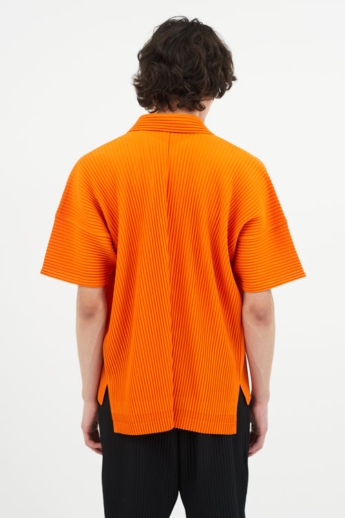 Issey Miyake Orange Pleated Short Sleeve Shirt