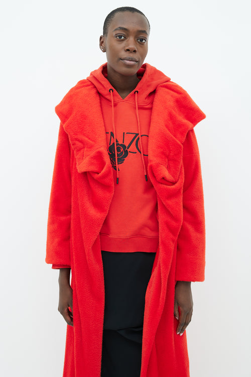 Issey Miyake Red High Shawl Collar Long Coat