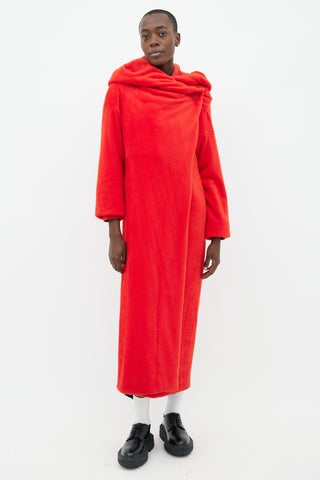 Issey Miyake Red High Shawl Collar Long Coat