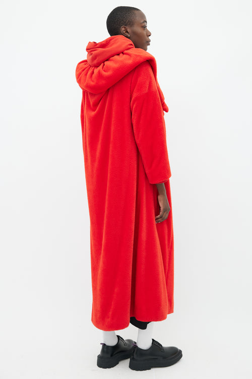 Issey Miyake Red High Shawl Collar Long Coat