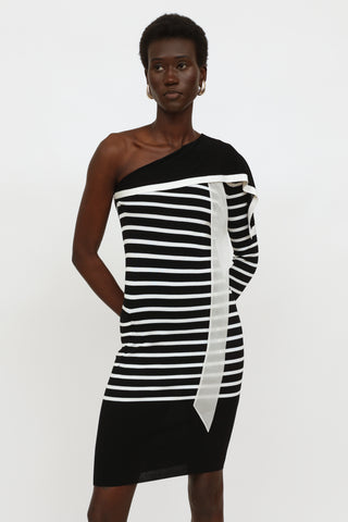 Jean Paul Gaultier Black 
White Striped Dress