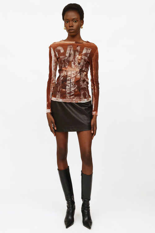 Jean Paul Gaultier Brown Mesh Graphic Top