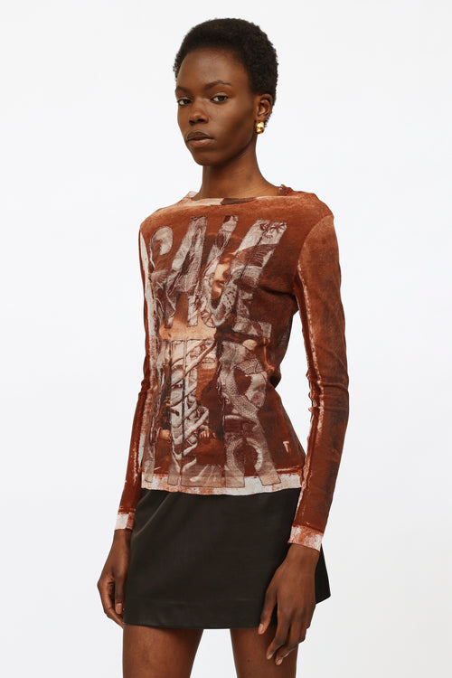 Jean Paul Gaultier Brown Mesh Graphic Top