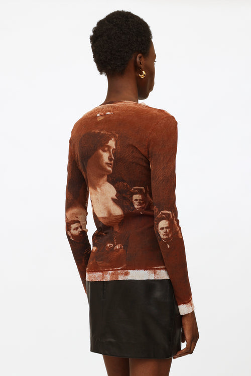 Jean Paul Gaultier Brown Mesh Graphic Top