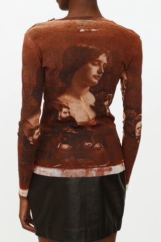 Jean Paul Gaultier Brown Mesh Graphic Top