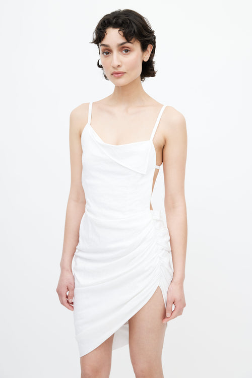 Jacquemus SS 2022 White Le Splash Gathered Backless Dress