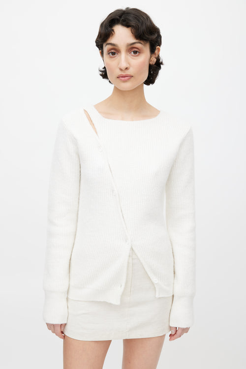 Jacquemus FW 2022 White Asymmetrical La Maille Pau Cardigan