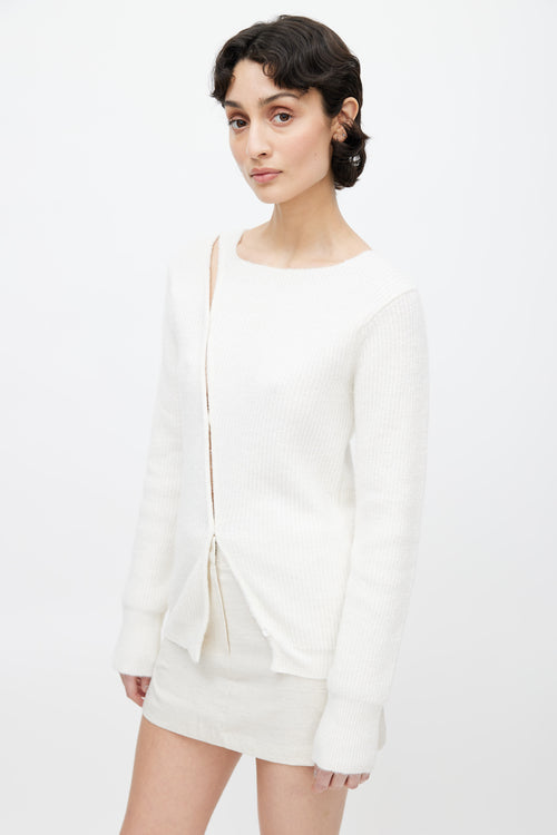 Jacquemus FW 2022 White Asymmetrical La Maille Pau Cardigan