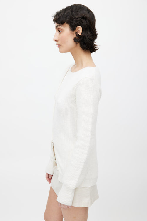 Jacquemus FW 2022 White Asymmetrical La Maille Pau Cardigan