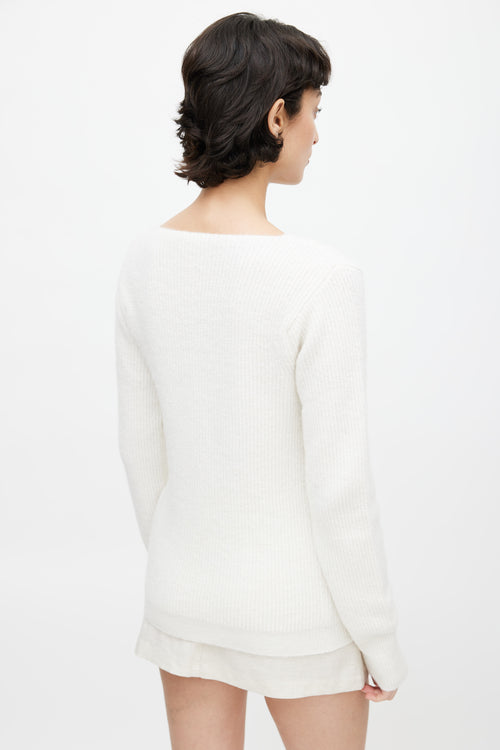 Jacquemus FW 2022 White Asymmetrical La Maille Pau Cardigan