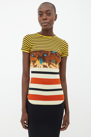 Jean Paul Gaultier 1990s Multi Stripe 
Print Short Sleeve T-Shirt