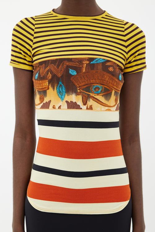 Jean Paul Gaultier 1990s Multi Stripe 
Print Short Sleeve T-Shirt