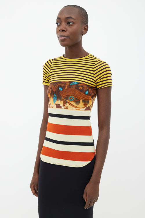 Jean Paul Gaultier 1990s Multi Stripe 
Print Short Sleeve T-Shirt