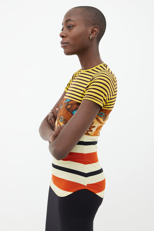 Jean Paul Gaultier 1990s Multi Stripe 
Print Short Sleeve T-Shirt