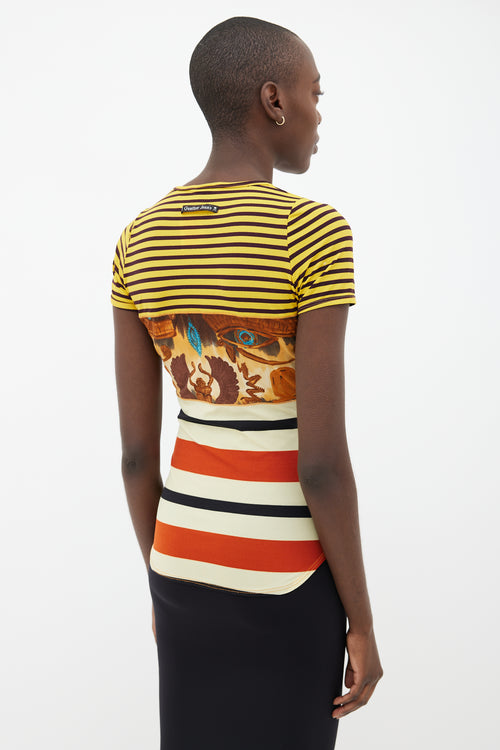 Jean Paul Gaultier 1990s Multi Stripe 
Print Short Sleeve T-Shirt