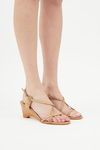 Jil Sander Beige Leather Strappy Sandal Wedge