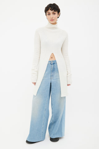 Jil Sander Cream Open Long Turtleneck Sweater