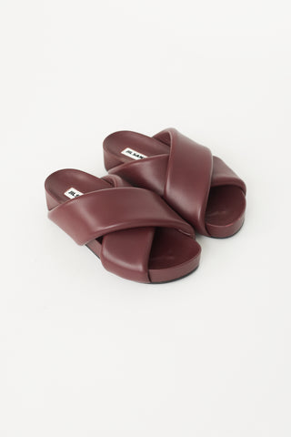 Jil Sander Burgundy Padded Leather Strap Sandal