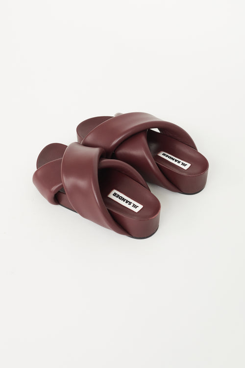 Jil Sander Burgundy Padded Leather Strap Sandal