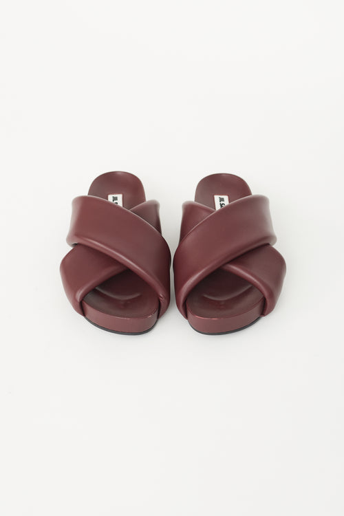 Jil Sander Burgundy Padded Leather Strap Sandal