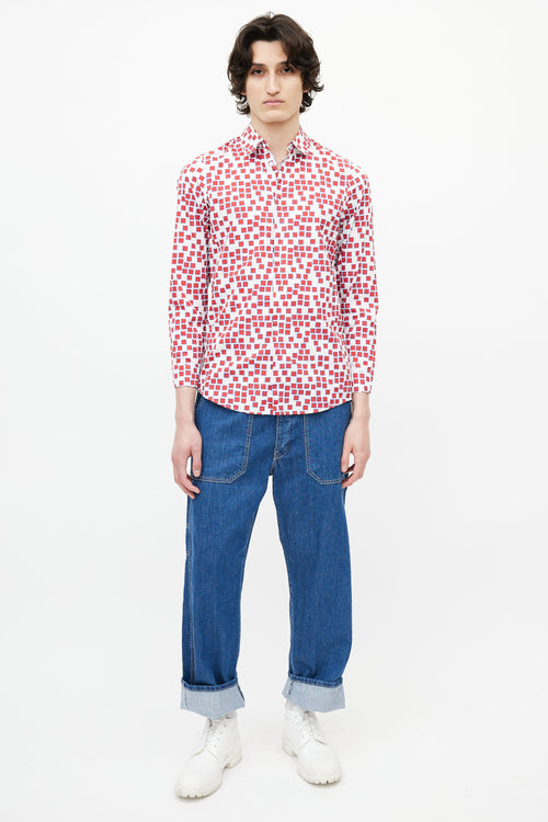 Jil Sander Red 
White Geometric Print Shirt