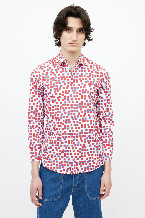 Jil Sander Red 
White Geometric Print Shirt