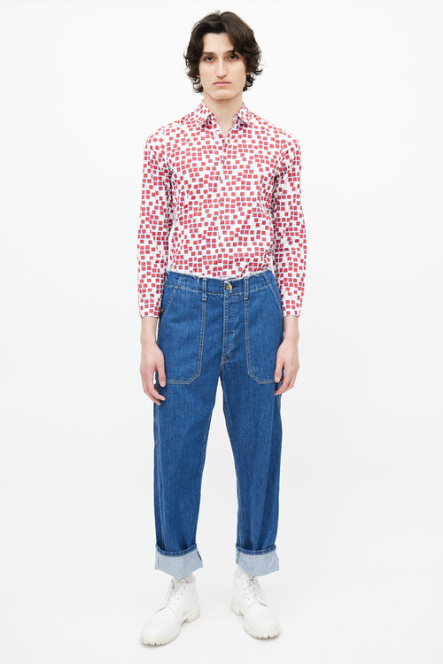 Jil Sander Red 
White Geometric Print Shirt