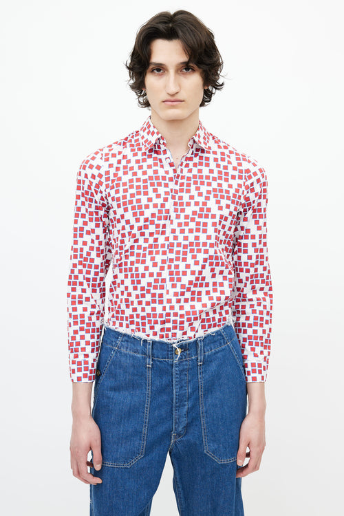 Jil Sander Red 
White Geometric Print Shirt