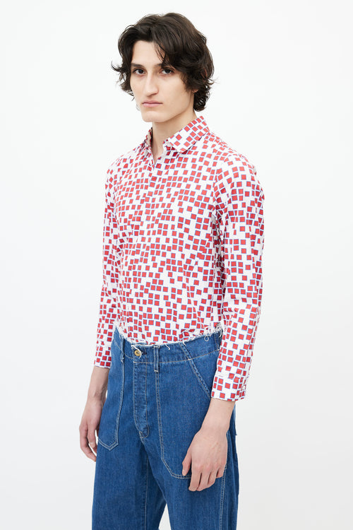 Jil Sander Red 
White Geometric Print Shirt