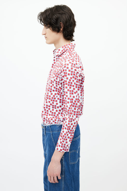 Jil Sander Red 
White Geometric Print Shirt