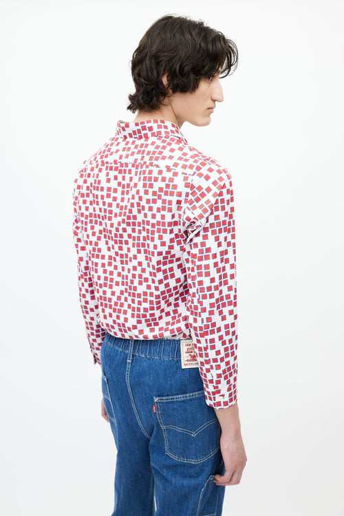 Jil Sander Red 
White Geometric Print Shirt