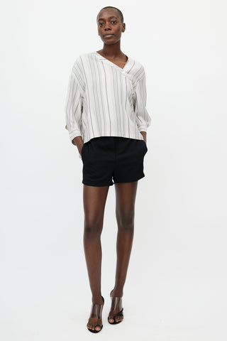 Jil Sander White 
Black Asymmetrical Striped Shirt