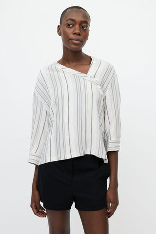 Jil Sander White 
Black Asymmetrical Striped Shirt