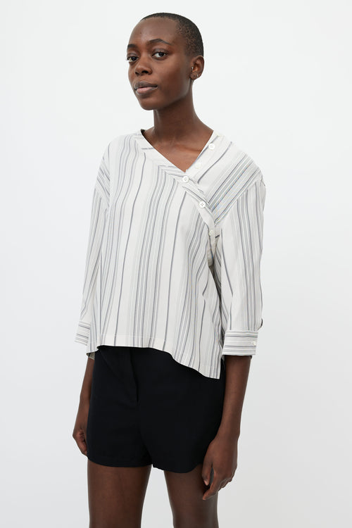 Jil Sander White 
Black Asymmetrical Striped Shirt