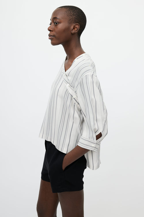 Jil Sander White 
Black Asymmetrical Striped Shirt