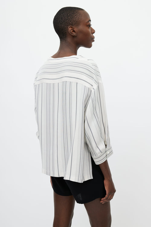 Jil Sander White 
Black Asymmetrical Striped Shirt