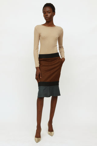 Jil Sander Brown 
Grey Wool Skirt