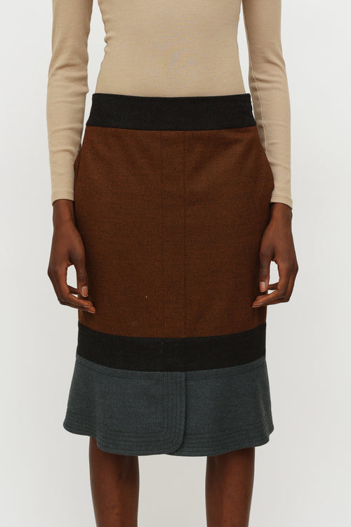 Jil Sander Brown 
Grey Wool Skirt