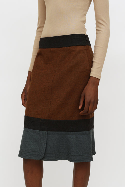 Jil Sander Brown 
Grey Wool Skirt